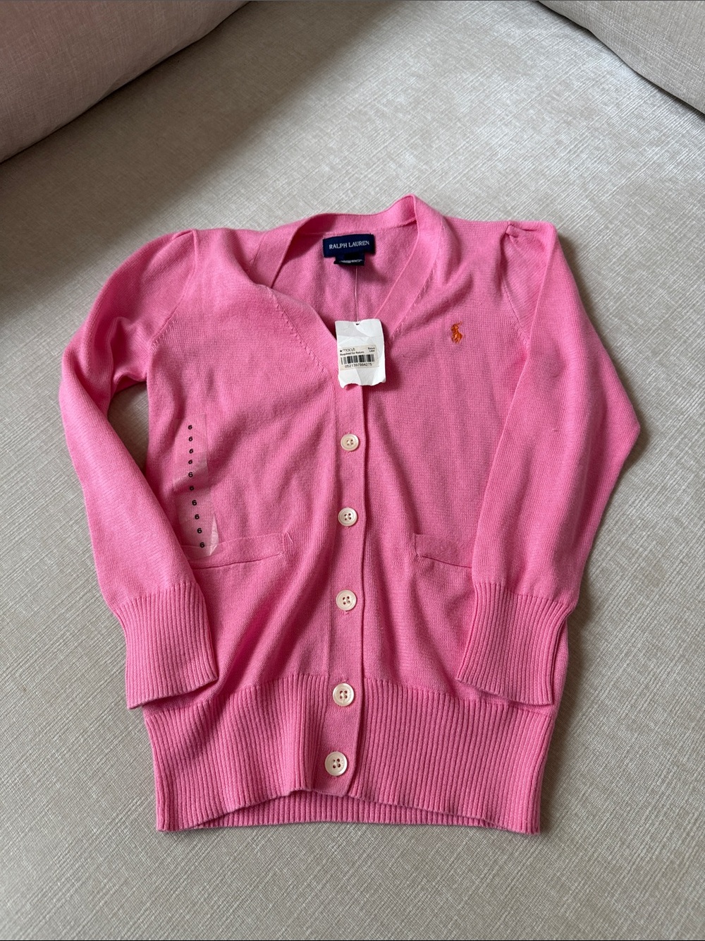 Ralph Lauren Bright Pink V-Neck Button Cardigan